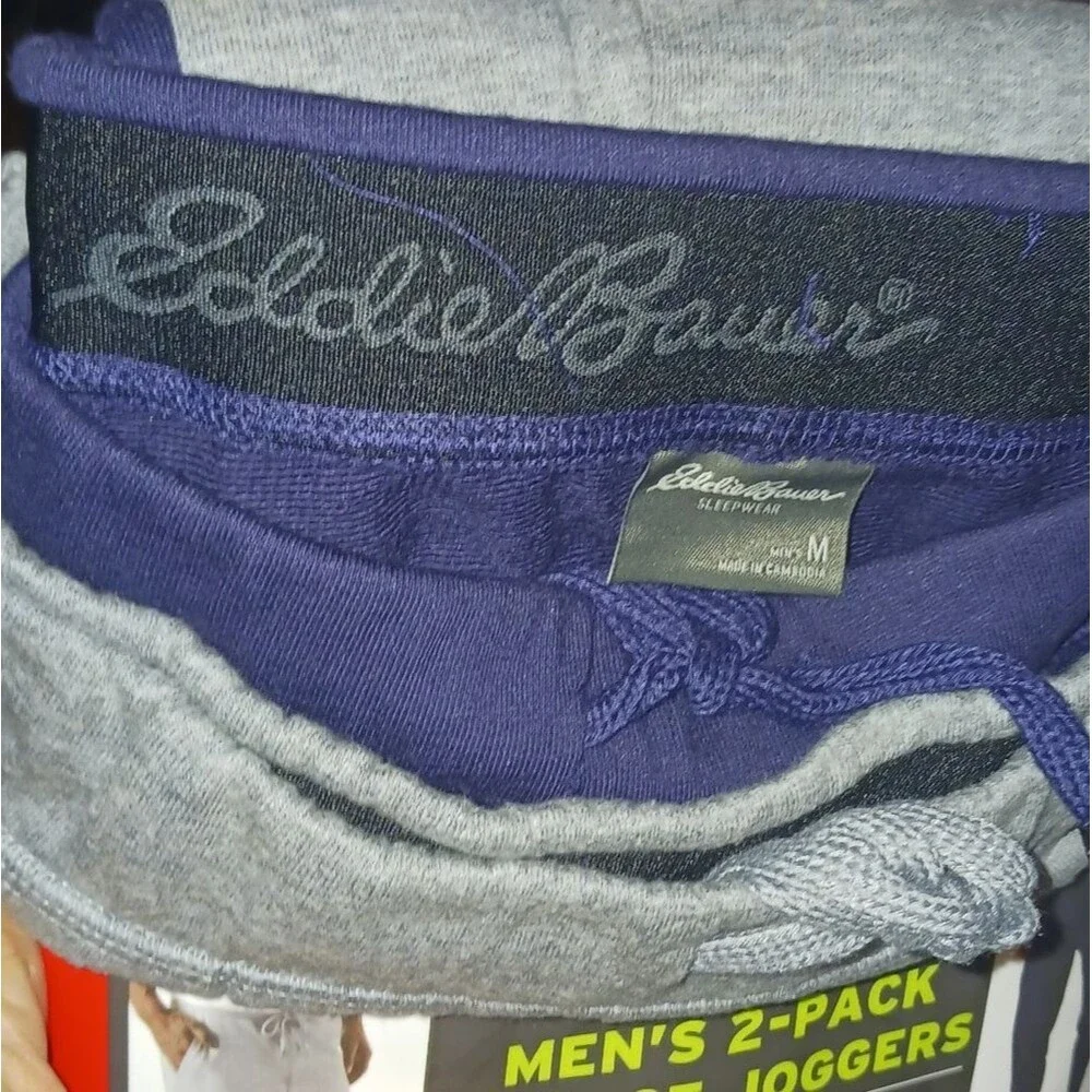 Eddie Bauer Men's 2-Pack Lounge Joggers in Gray and Blue with Elastic Waist M